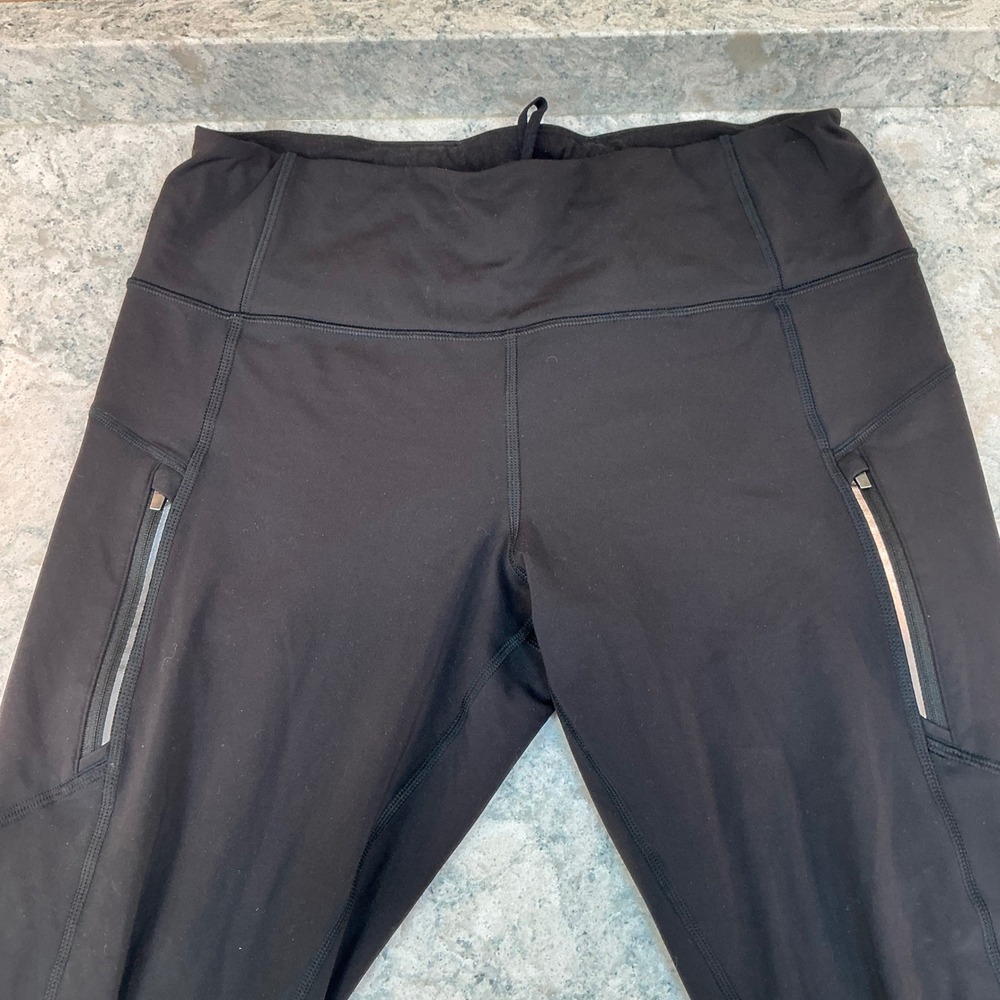 Athleta Legging Rainier Tight Large Black High Rise Fleece Lined Zip Pockets